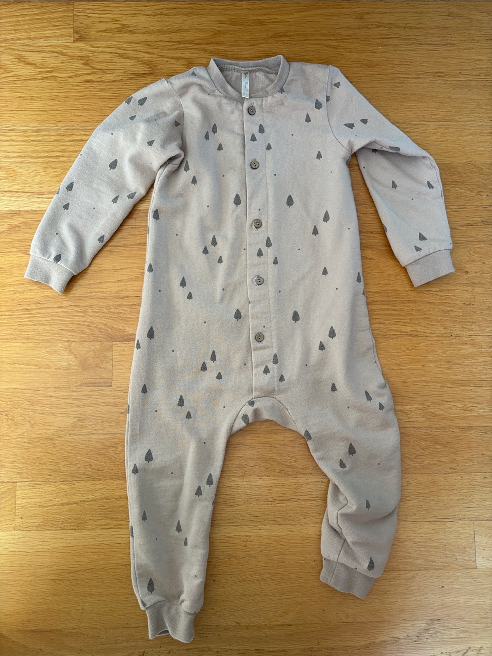 Rylee + Cru Taupe One-Piece Bodysuit with Gray Tree Print